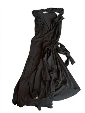 To the Max Black Ruffle Wrap Maxi Dress